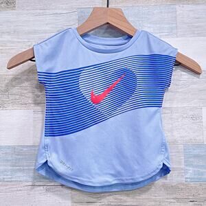 Nike Athletic Cut Curved Hem Tee Blue Performance Jersey Toddler Girl 2T